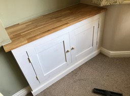 Alcove meter cabinet with oak top