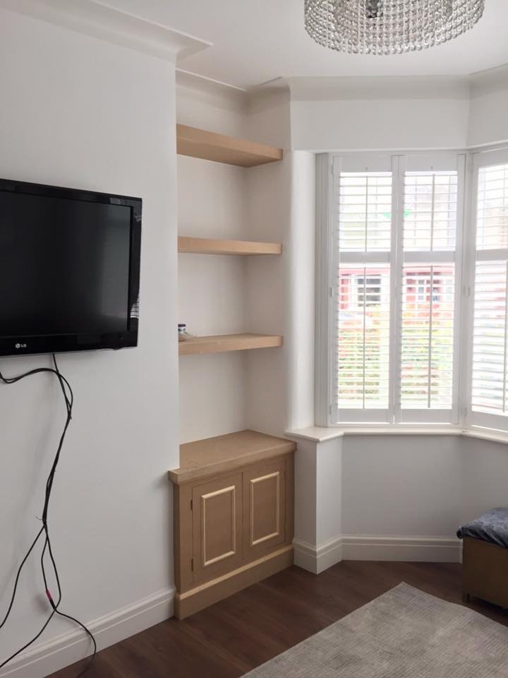 MDF alcove cupboard with floating shelves Harrison Fine Woodwork