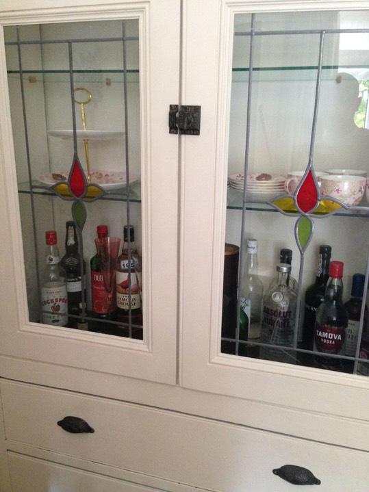 Leaded glass doors on alcove unit